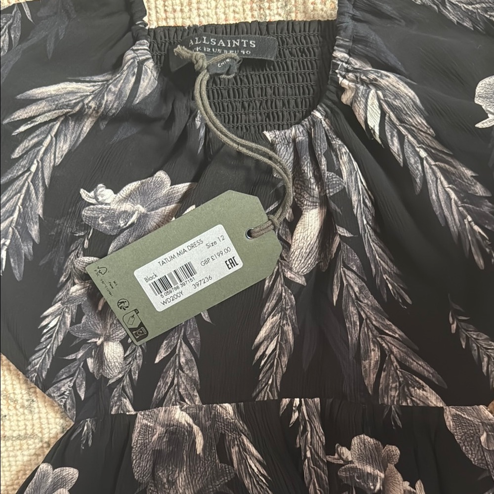 All Saints Black Floral Midi Dress - Picture 3 of 3